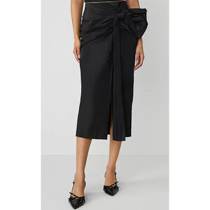 NWOT Ann TaylorBlack Taffeta Draped Bow Midi Skirt 14